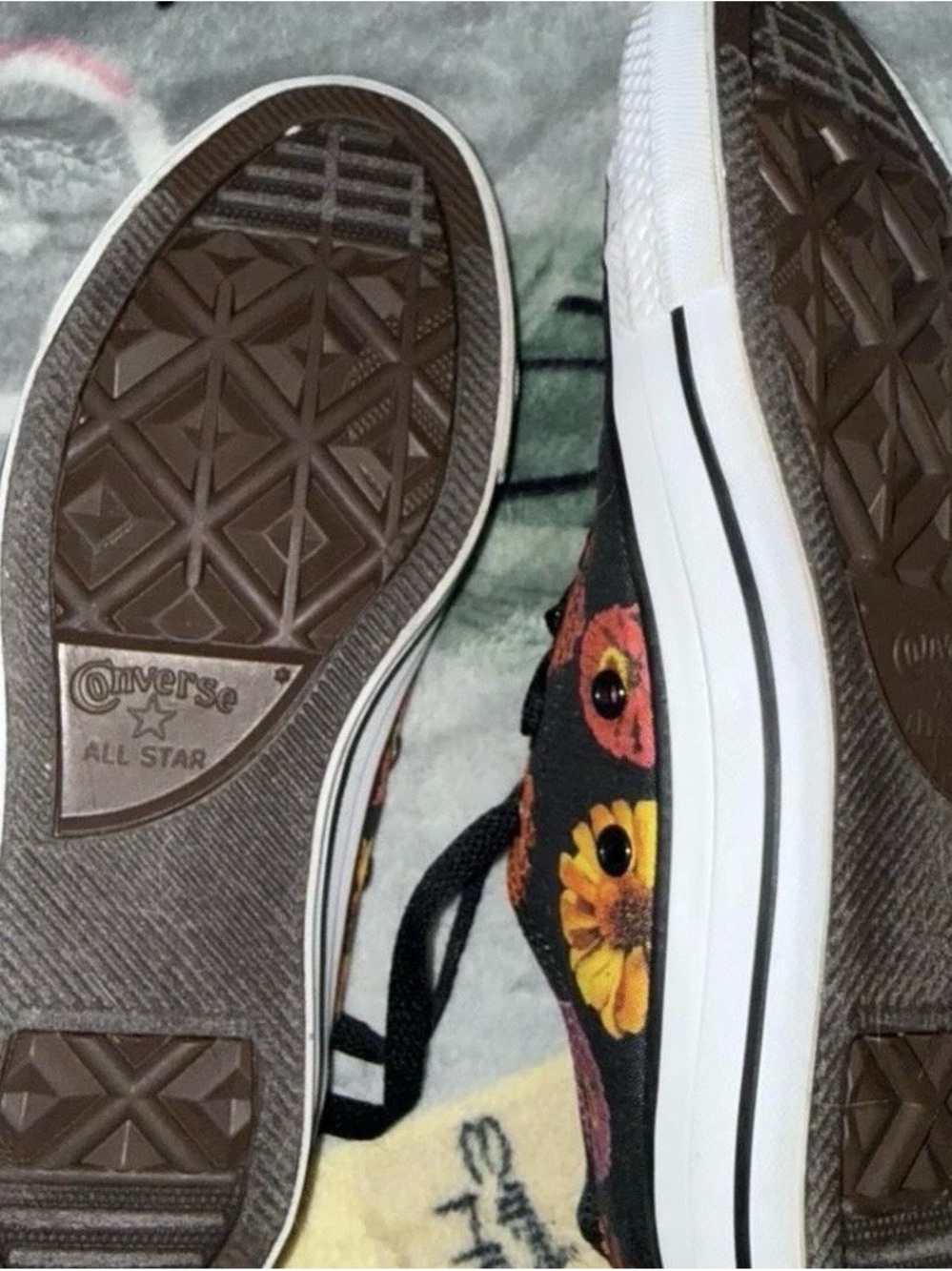 Converse Black Low-Top Sneakers with Orange, Yellow & Pink Floral Print - Picture 4 of 6